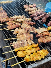 Thailand treditionlal food, Thailand street food, pork are grill with sweet sauce.