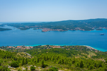 Fototapeta premium Korcula island viewed from Sveti Ilija mountain at Peljesac peninsula in Croatia