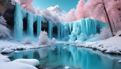 Bucolic landscapes, very transparent luminous pastel crystals surrounded by a pastel luminous nature with pure turquoise waterfalls, a pure blue sky and at the bottom of snowy mountains, hyper net, 16