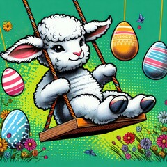lamb with swing Easter Funny animal