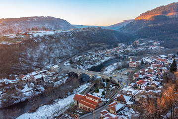 View of the Vladishki bridge over yantra river in Veliko Tarnovo