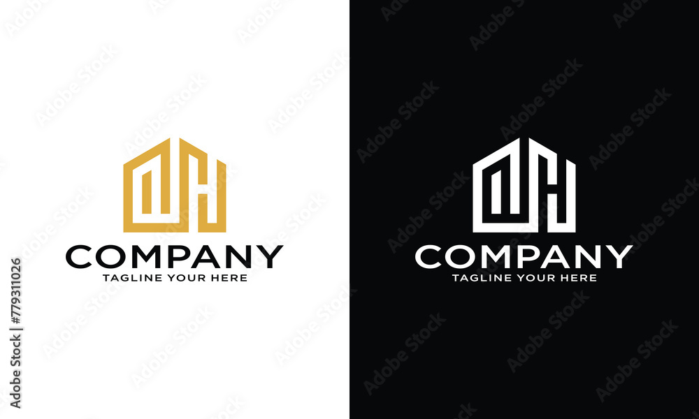 Wall mural letter h with house logo icon design vector design on a black and white background.