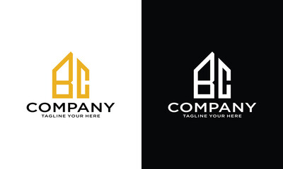 letter BC with house logo icon design vector design on a black and white background.