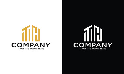 letter TH with house logo icon design vector design on a black and white background.Print © Arabellac
