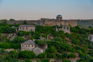 Sunset view of Pocitelj village in Bosnia and Herzegovina