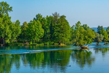 Fototapeta premium Riverside of Una in Bosnian town Bihac