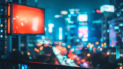 Urban Nightscape with Illuminated Billboards
