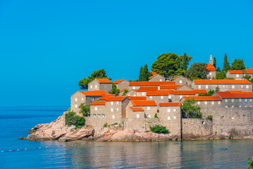 Panorama view of Sveti Stefan in Montenegro