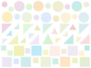 カラフルな幾何学模様の丸と三角と四角の図形イラストセット