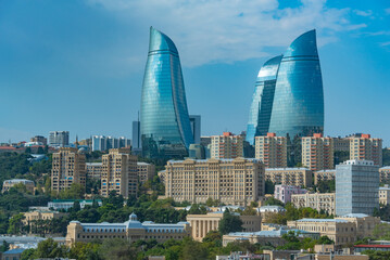 Obraz premium Flame towers domainating the skyline of Baku, Azerbaijan