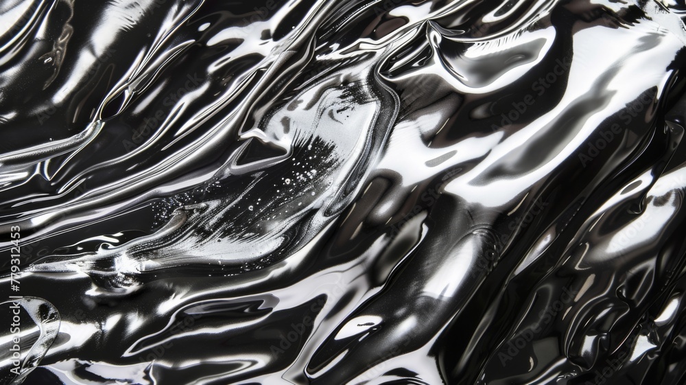 Aufkleber shiny black fluid art pattern - detailed image of fluid art pattern with glossy black and white wave