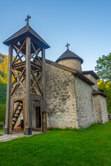 Sunset view of Monastery Dobrilovina in Montenegro