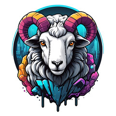 Cyberpunk style of goat printing card featuring for T-shirt