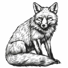 Monochrome illustration of a fox with intricate fur details, exuding a wild and natural vibe.