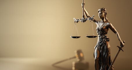 Legal Concept: Themis is the goddess of justice and the judge's gavel hammer as a symbol of law and order - 779314875