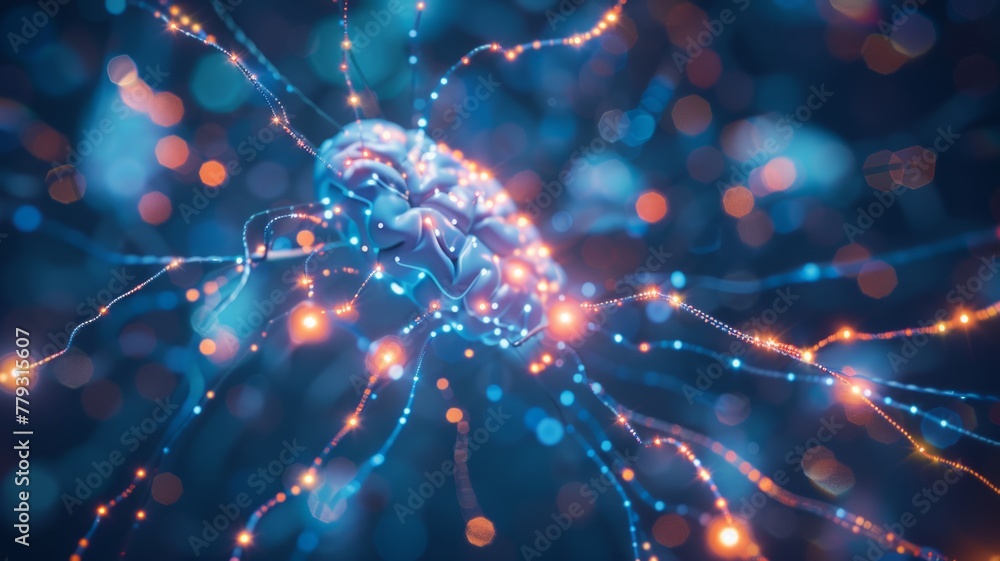Poster neural network concept with glowing connections - a conceptual digital artwork representing a neural