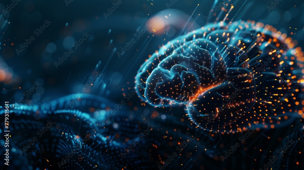 Poster abstract digital brain in cyberspace - a conceptual image showcasing a digital brain construct withi