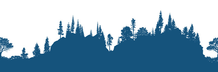 Fototapeta premium Silhouette of a forest, seamless border, isolated on white background 