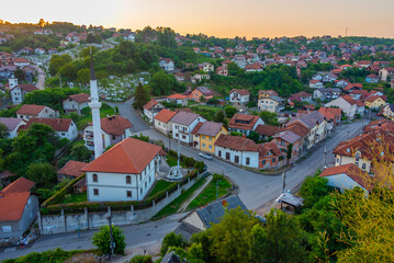 Fototapeta premium Sunset panorama of Bosnian town Doboj