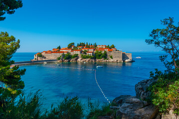 Naklejka premium Panorama view of Sveti Stefan in Montenegro