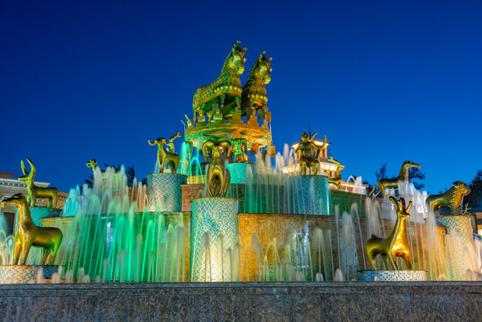Night view of Colchis Fountain in Kutaisi, Georgia