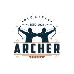 Archer logo vector silhouette warrior archery simple design bow and arrow template illustration - obrazy, fototapety, plakaty