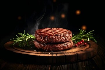  Close-up preparation for raw pork cutlet with onions on a dark background , generated by AI. - obrazy, fototapety, plakaty