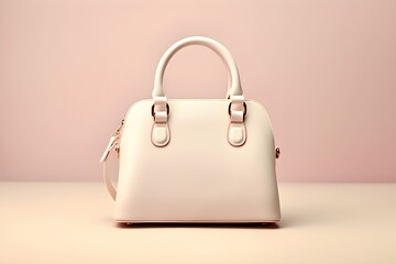  Close-up of a  white  stylish geometric leather bag, generated by AI.