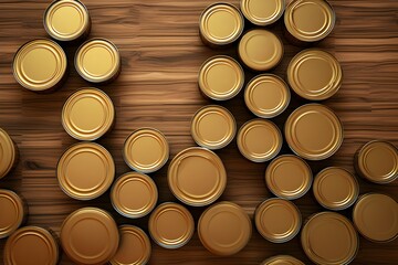 Close-up of metal tin cans, top view, generated by AI