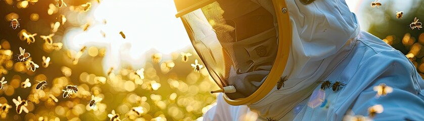 Beekeeper using advanced technology to care for a high-tech hive