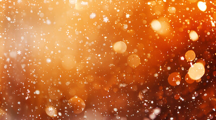 orange wonderful brilliant abstract background glitter lights with falling snow flakes fly defocused bokeh - holiday mockup texture with blank space for your content