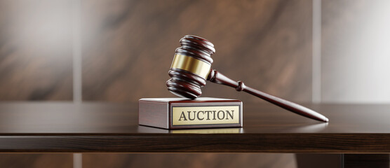 Auction: wooden Gavel Hammer and Stand with text word - 779320210