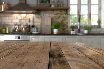 Kitchen background with wood table top

