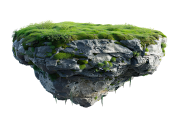 3d illustration Floating slice of land with green grass surface and soil section. isolated on white background, png