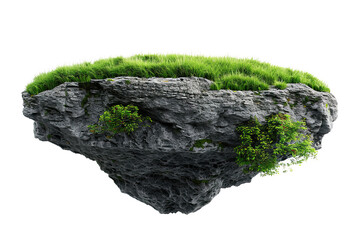 3d illustration Floating slice of land with green grass surface and soil section. isolated on white background, png