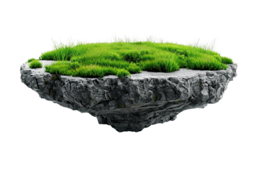 3d illustration Floating slice of land with green grass surface and soil section. isolated on white background, png