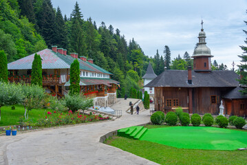 Sihla monastery during a cloudy day in Romania