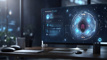 Fototapeta premium a fingerprint on a circuit board, Cloud backup and cyber security with fingerprint.generative.ai