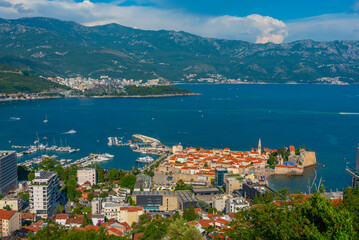 Fototapeta premium Aerial view of the old town of Budva, Montenegro