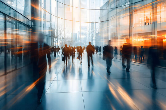 businessman's walking on office premises with motion blure, corporate concept, office bluer 