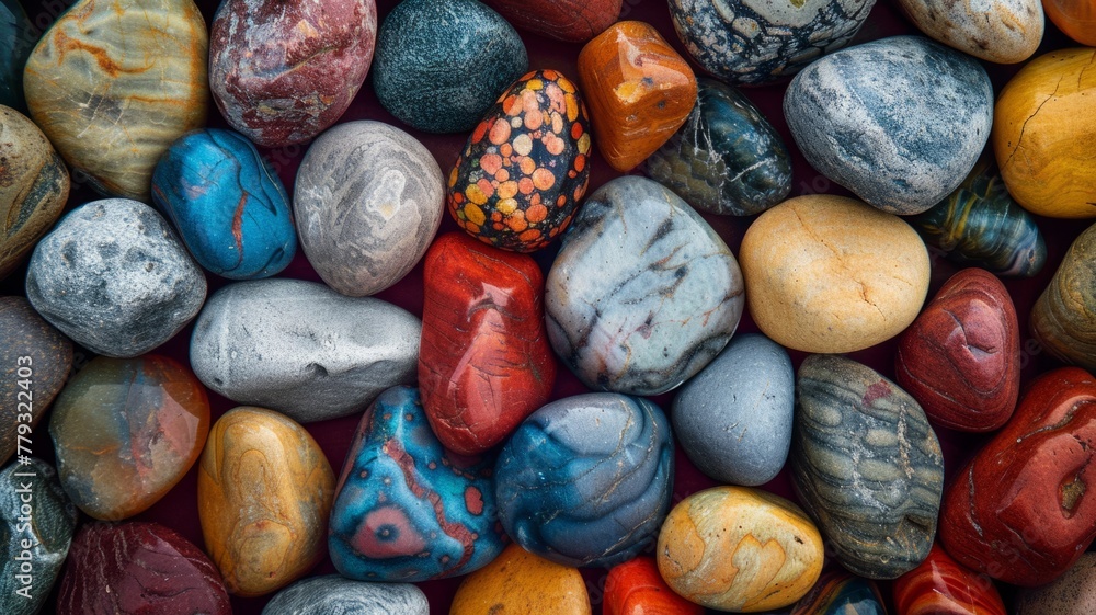 Poster assorted colorful polished rocks collection - vivid close-up of a collection of intricately patterne