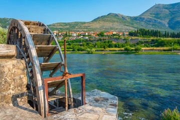 Naklejka premium Old water wheel in Bosnian town Trebinje