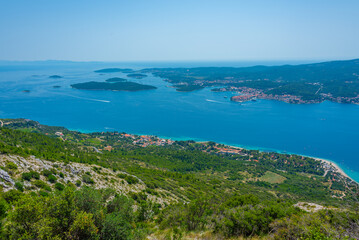 Korcula island viewed from Sveti Ilija mountain at Peljesac peninsula in Croatia