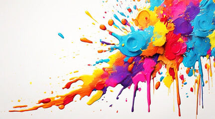 Fototapeta premium Colorful vibrant paint splashes 3d texture on white background
