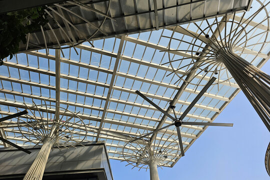 Big outdoor fan on the ceiling.
