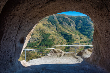 Carved room at Vardzia caves in Georgia