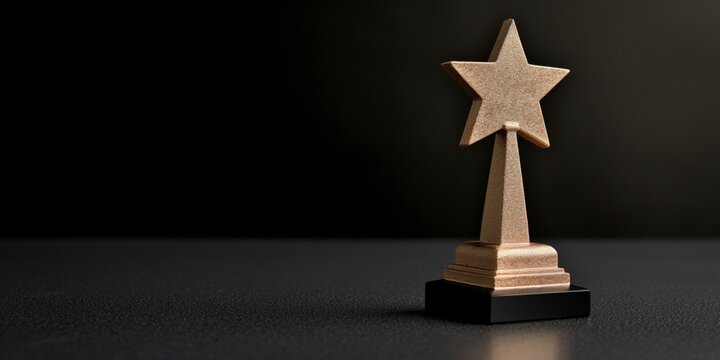 A solitary star-shaped trophy on a dark surface represents excellence and victory, a classic symbol of triumph and outstanding performance.