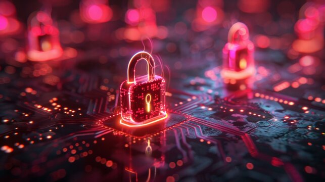 Data encryption visual, virtual padlocks on digital stream, hacker defense, secure network glow, privacy safeguard, AI Generative
