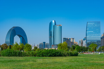 Fototapeta premium Summer day at the waterfront of Baku, Azerbaijan