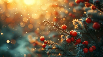 Holiday cheer fills the room, winter decor and ornaments on green, a canvas for seasonal greetings, lit with the soft glow of yuletide joy, AI Generative - Powered by Adobe